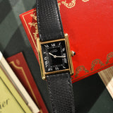 Cartier Tank 'Must De' Tuxedo Reverse Black Roman Complete Set