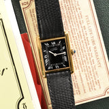 Cartier Tank 'Must De' Tuxedo Reverse Black Roman Complete Set