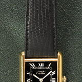 Cartier Tank 'Must De' Tuxedo Reverse Black Roman Complete Set
