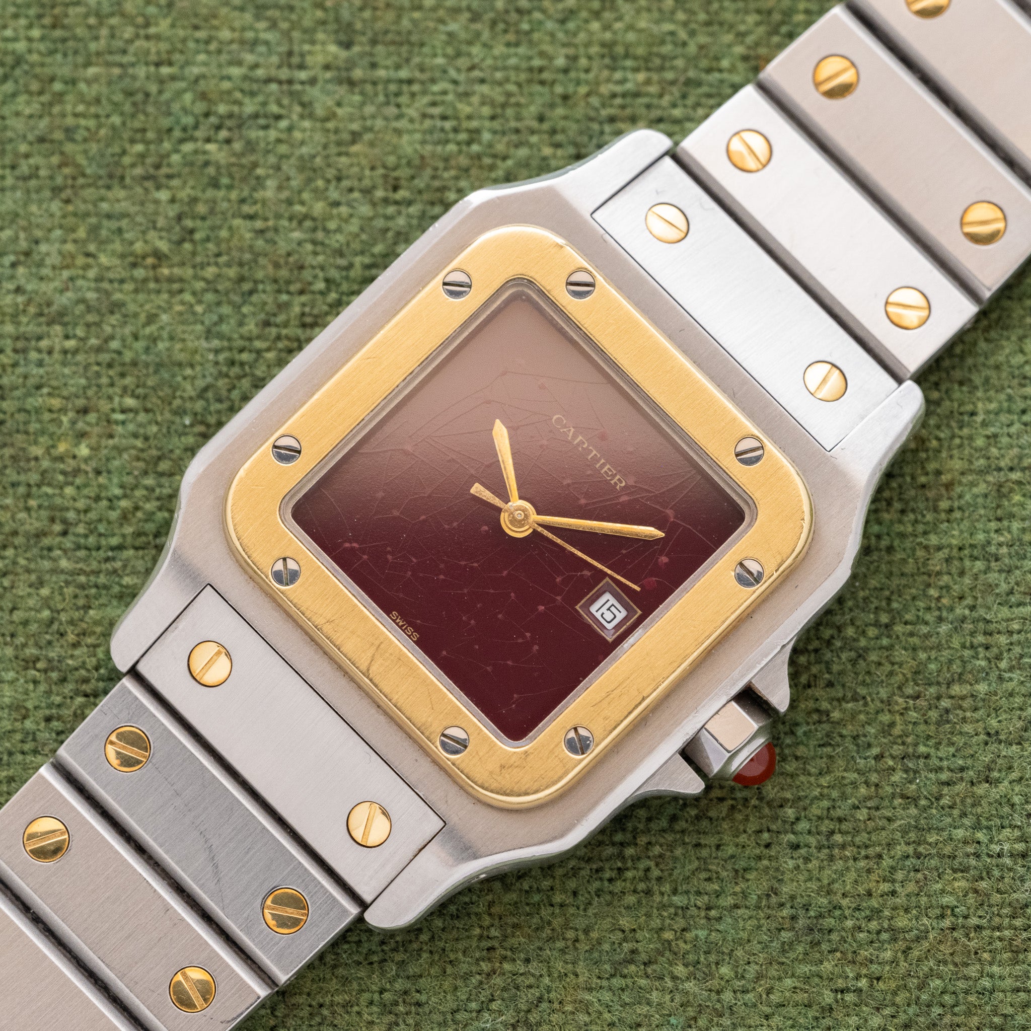 Cartier Santos Carree Two Tone Burgundy Dial (Ref. 2961