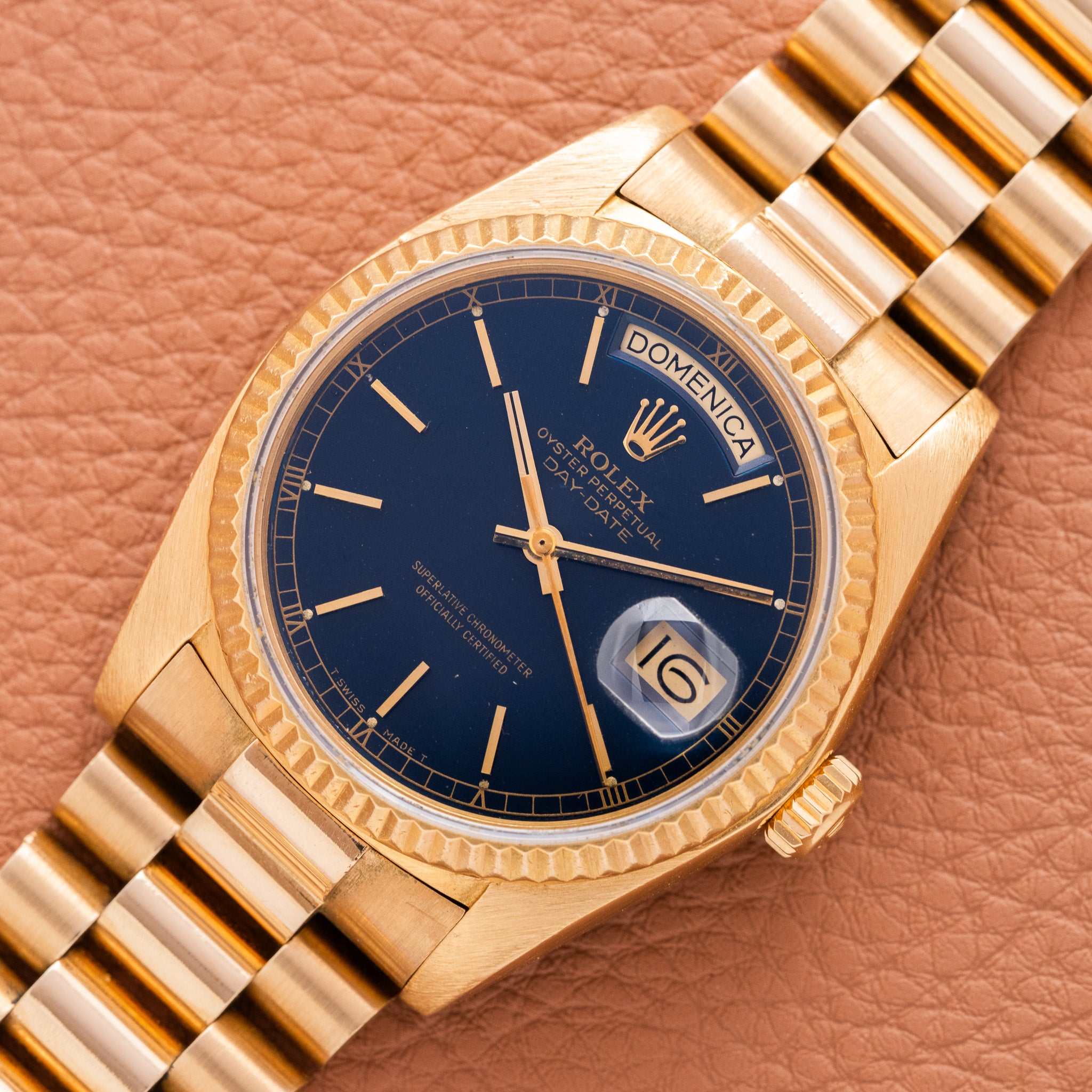 Rolex Day-Date Yellow Gold Blue Dial - Italian Date Wheel