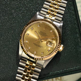1991 Rolex Datejust 16233G Factory Diamond Dial Complete Set
