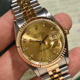 1991 Rolex Datejust 16233G Factory Diamond Dial Complete Set