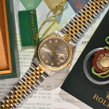 2001 Rolex Datejust 16233G Factory Diamond Dial Complete Set