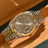 2001 Rolex Datejust 16233G Factory Diamond Dial Complete Set