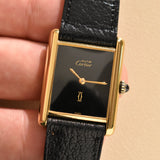 Cartier Tank Must De Cartier Black Dial With Original Strap and Buckle MINT