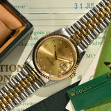 1991 Rolex Datejust 16233G Factory Diamond Dial Complete Set