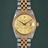 1987 Rolex Date 15053 Gold Engine Turn Bezel