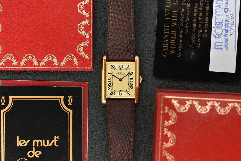Cartier Tank 'Must De' Lemon Roman Complete Set - Rare Brazilian Hallmark
