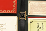 Cartier Tank 'Must De' Tuxedo Reverse Black Roman Complete Set