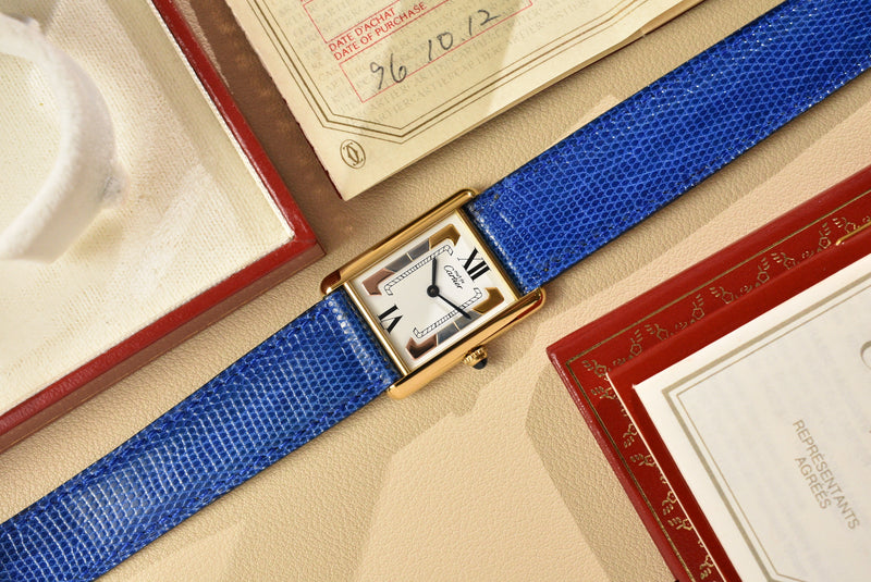 NOS 1996 Cartier Tank Must De Cartier Tri-Metal Roman Complete Set **UNWORN**