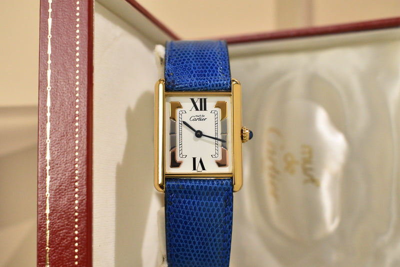 NOS 1996 Cartier Tank Must De Cartier Tri-Metal Roman Complete Set **UNWORN**
