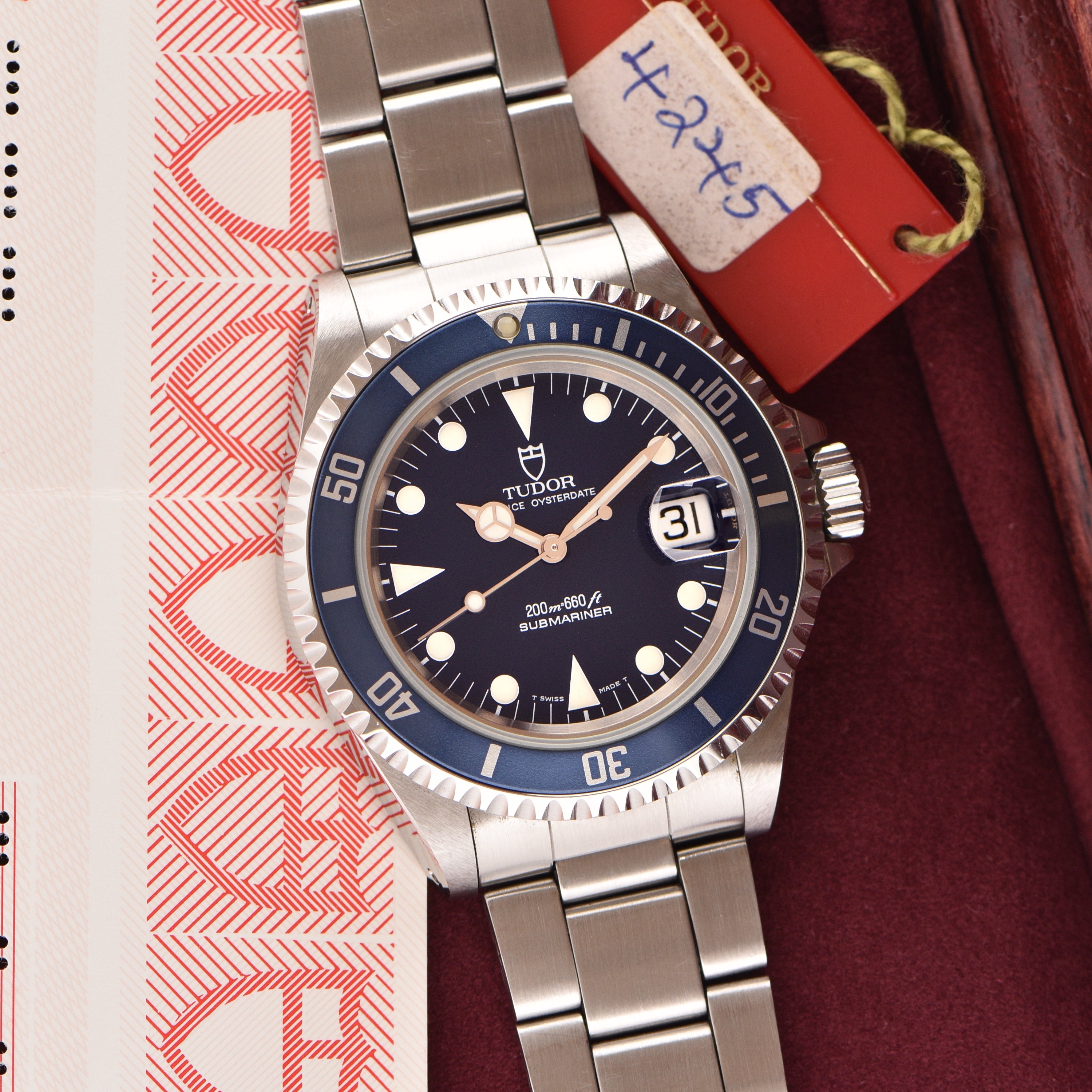 1995 Tudor Submariner Blue Dial - Complete Set & Service Papers