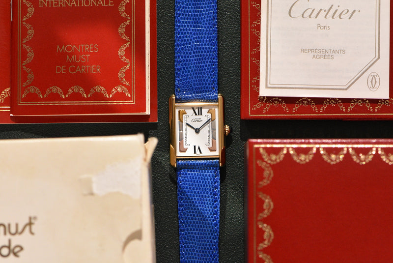 NOS 1996 Cartier Tank Must De Cartier Tri-Metal Roman Complete Set **UNWORN**