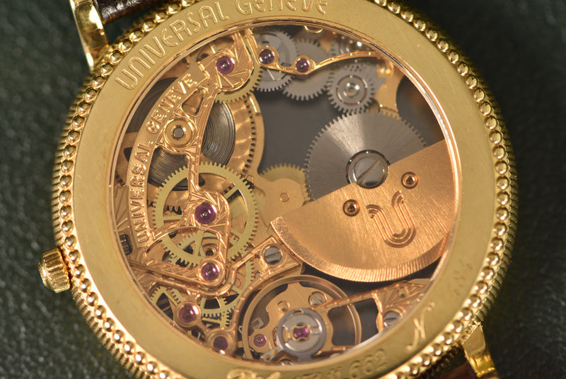 1998 Universal Genève Ref. 151.11.662 Skeleton 18K Gold Complete Set