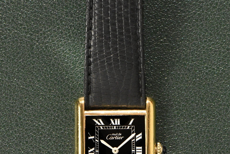 Cartier Tank 'Must De' Tuxedo Reverse Black Roman Complete Set