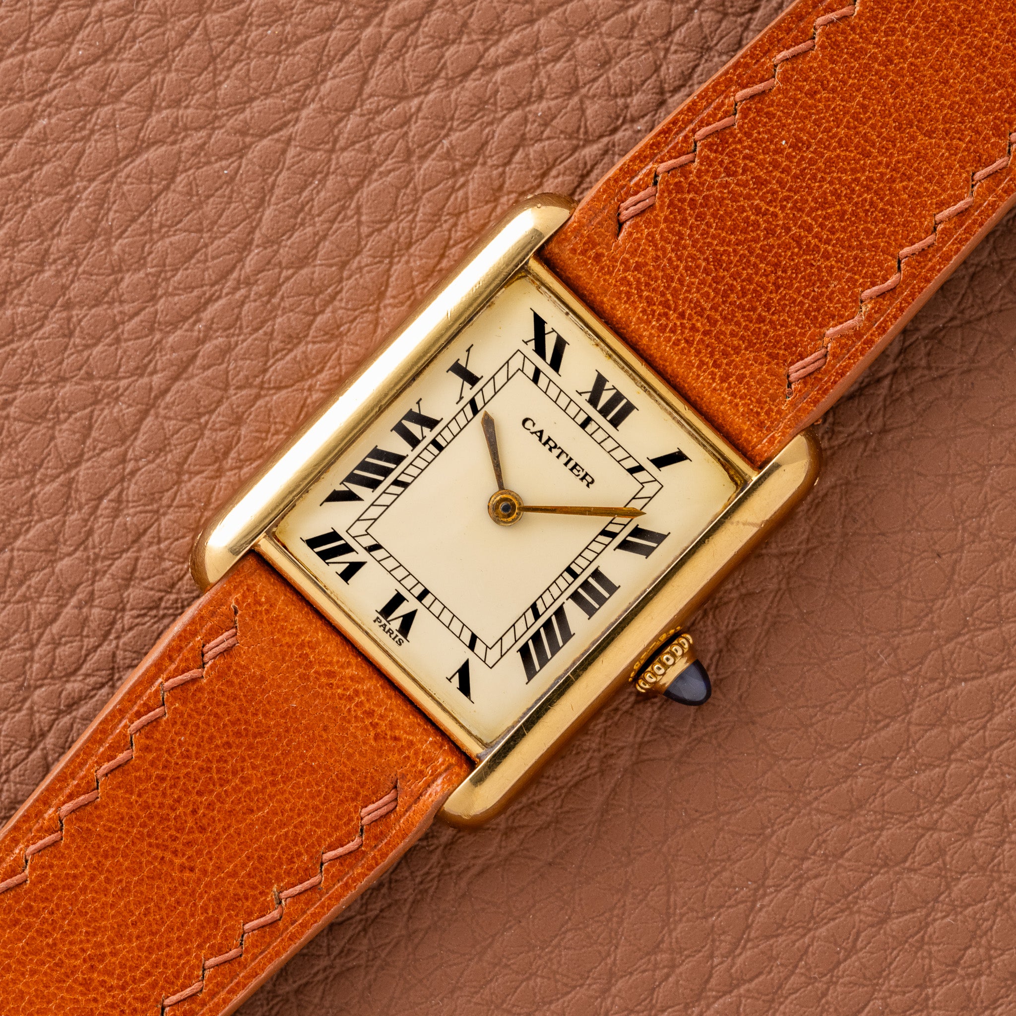 1970s Cartier Tank Rare Cream Paris Dial With Gold Hands (Ref