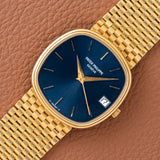1980s Patek Philippe Blue Jumbo Ellipse With Brick Bracelet (Ref. 3734)