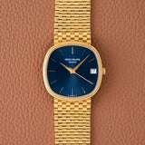 1980s Patek Philippe Blue Jumbo Ellipse With Brick Bracelet (Ref. 3734)