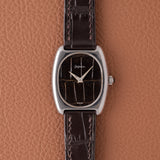 DeLaneau Tonneau Leather Dial White Gold Dress Watch