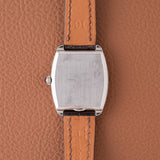 DeLaneau Tonneau Leather Dial White Gold Dress Watch