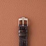 DeLaneau Tonneau Leather Dial White Gold Dress Watch