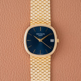 1980s Patek Philippe Blue Jumbo Ellipse With Brick Bracelet (Ref. 3734)