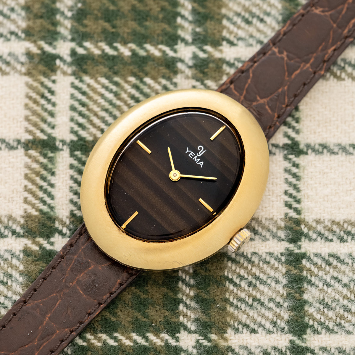 YEMA Women’s Gold-tone Brown Genuine Leather Watch Yema chronograph valjoux 92 rose gold PL serviced vintage  main image 3