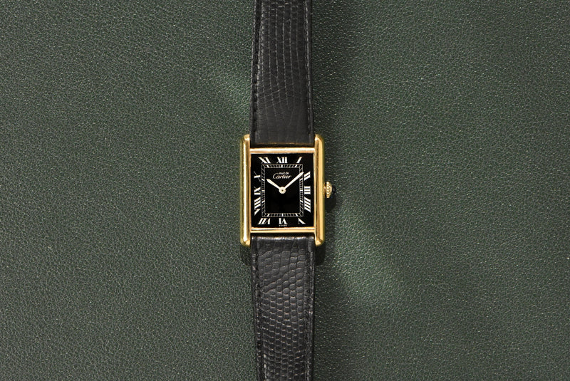 Cartier Tank 'Must De' Tuxedo Reverse Black Roman Complete Set