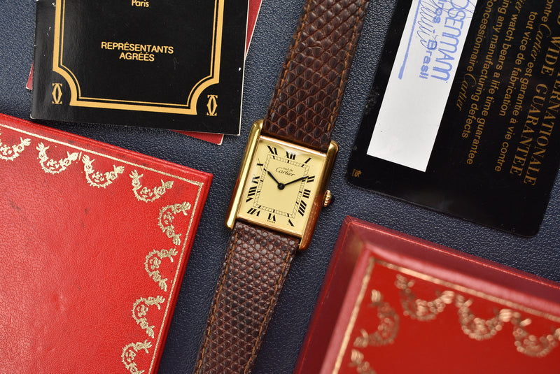 Cartier Tank 'Must De' Lemon Roman Complete Set - Rare Brazilian Hallmark