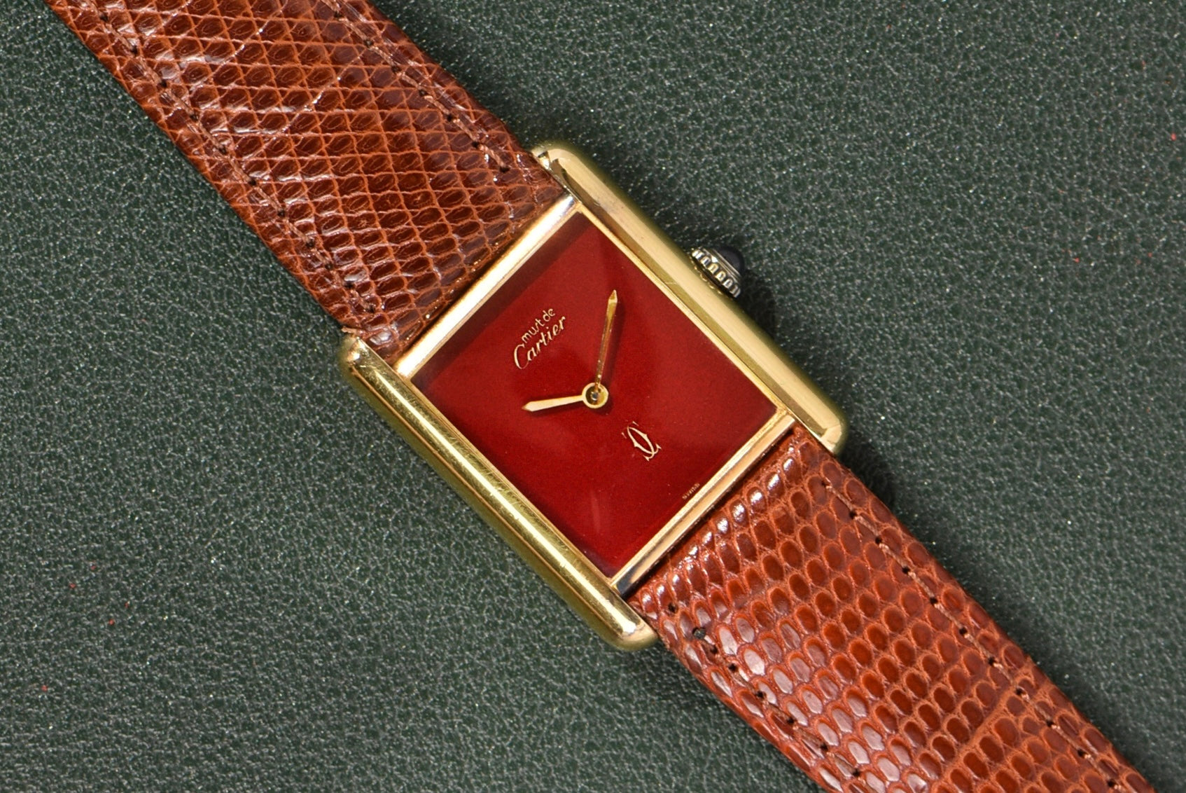 Cartier Tank Must De Cartier Burgundy Red Dial Pending Sale