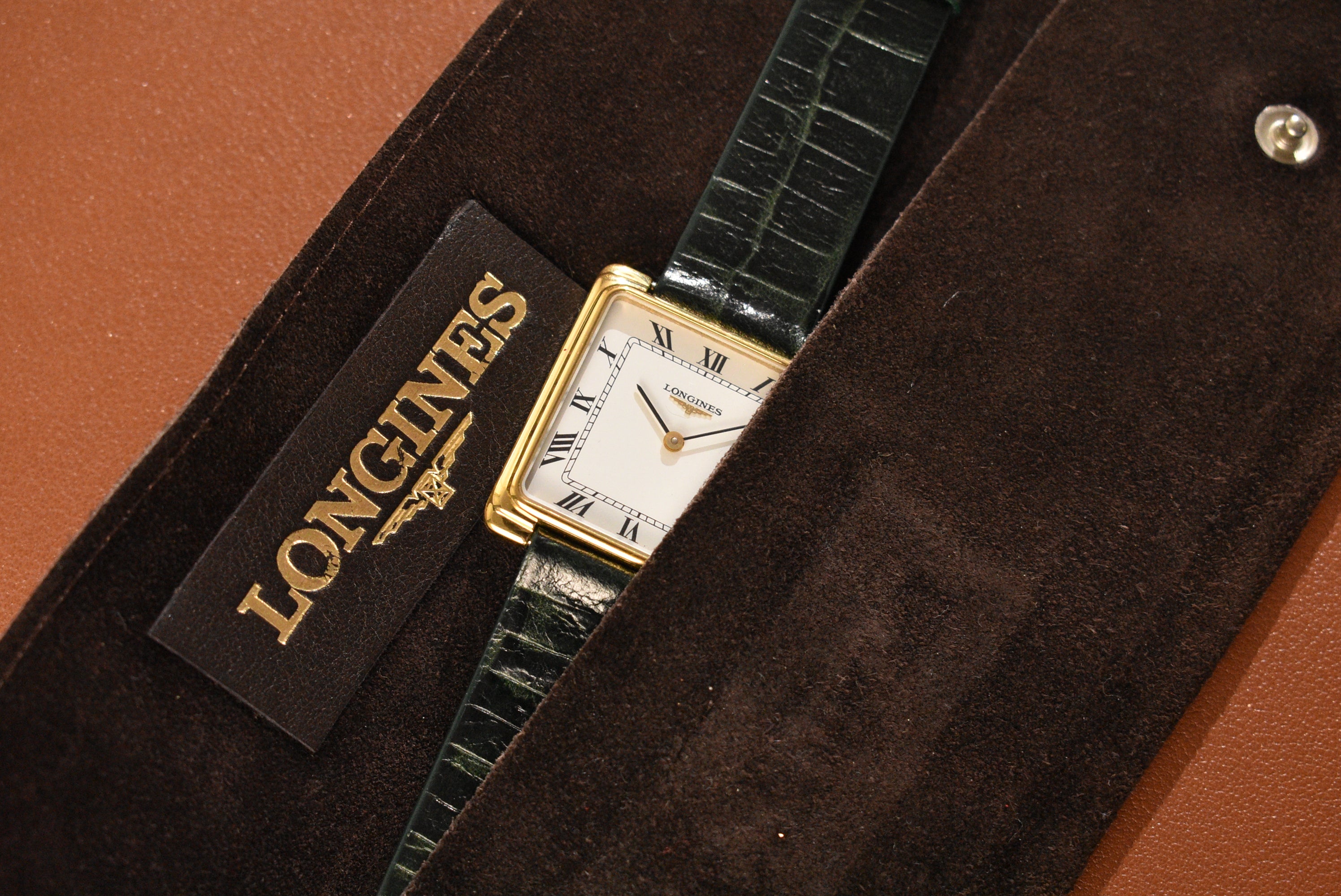 1969 Longines Tank Square Jumbo with Pouch Huntington Company