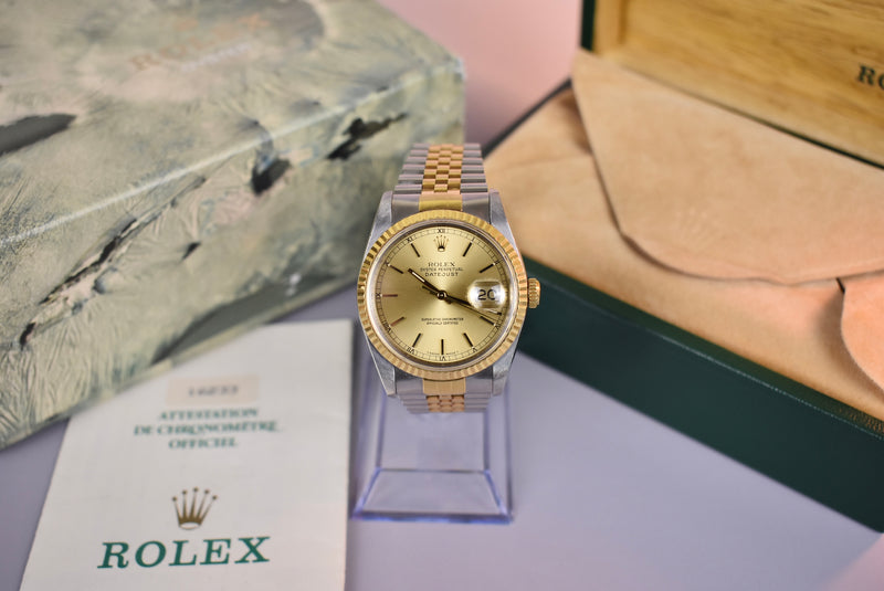 1989 Rolex Datejust 16233 Champagne Dial Box and Papers