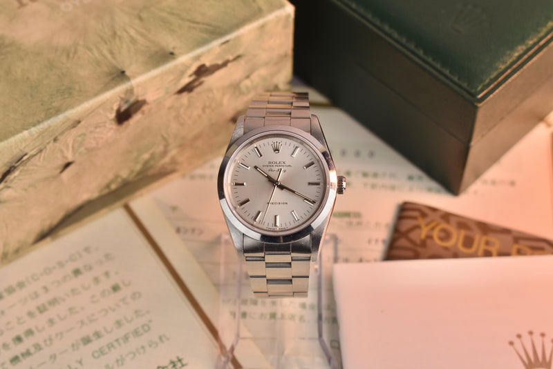 1990 Rolex Air King 14000 Warm Silver Dial with Box and Papers