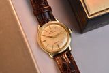 1960s Movado Kingmatic Linen Dial Solid 14K Gold With Box