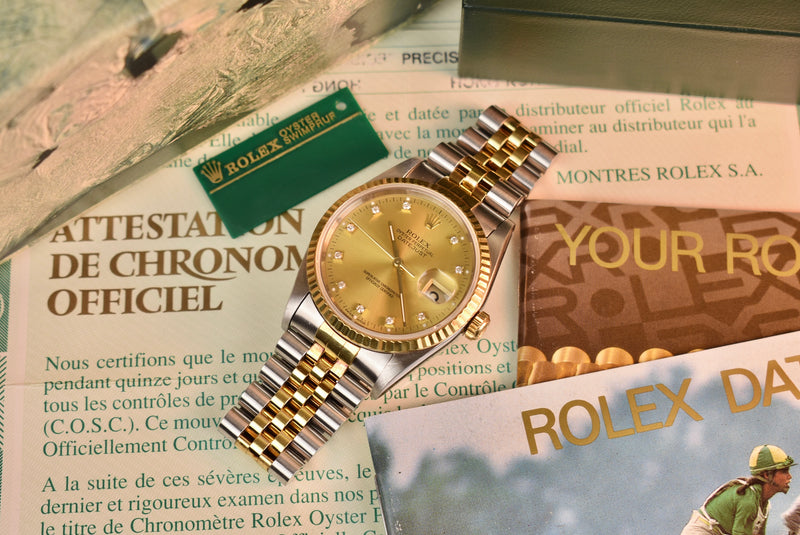 1993 Rolex Datejust 16233 Diamond Dial Box and Papers
