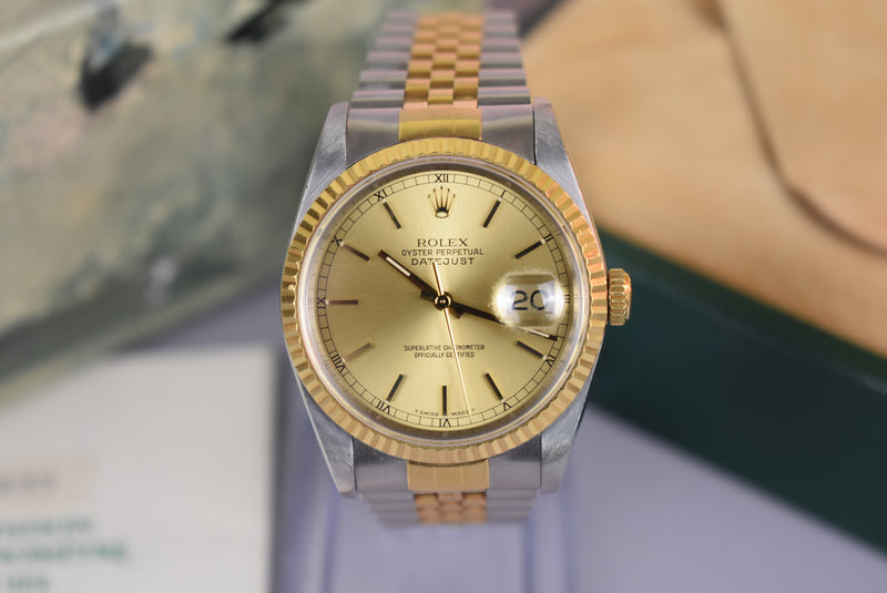 1989 Rolex Datejust 16233 Champagne Dial Box and Papers